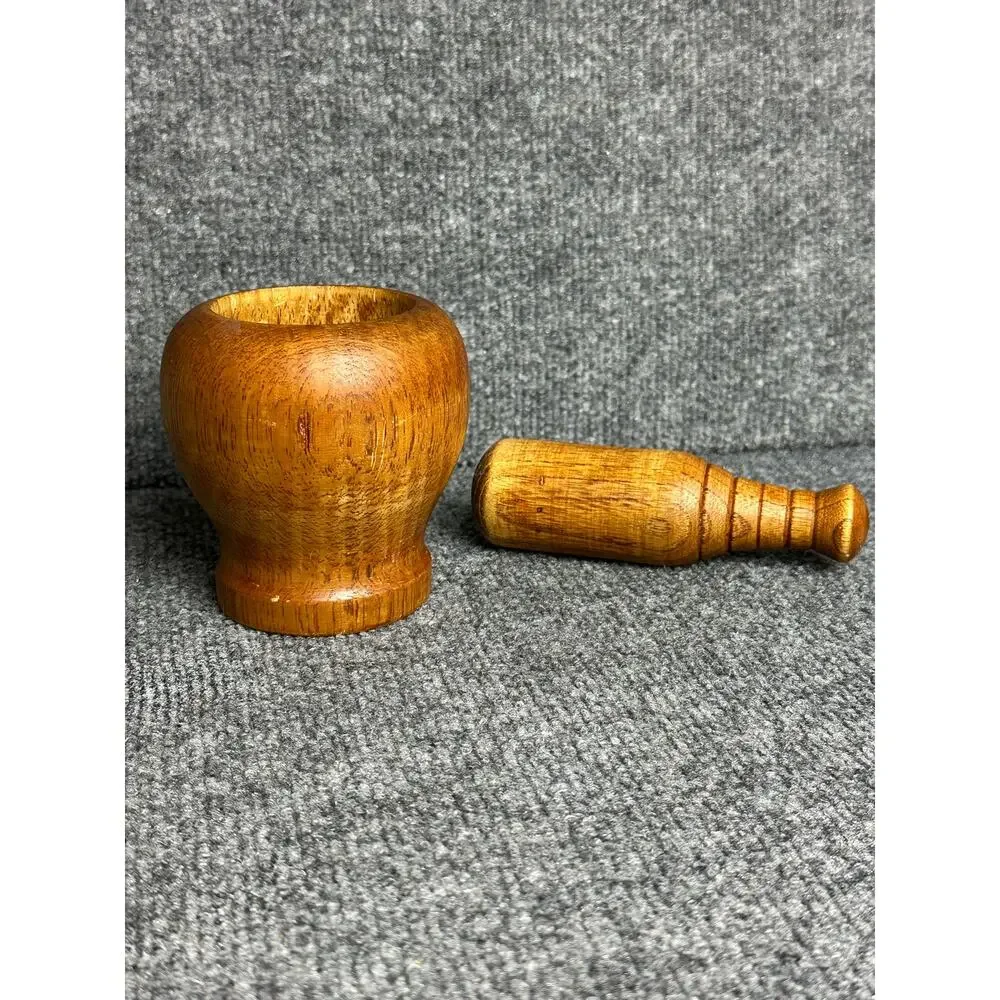 Vintage wooden mortar and pestle set herbs seasonings rustic boho vignette